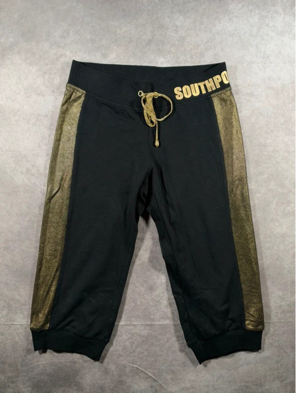 Vintage Southpole Womens Y2K Metallic Gold Striped Capri Sweatpants Small